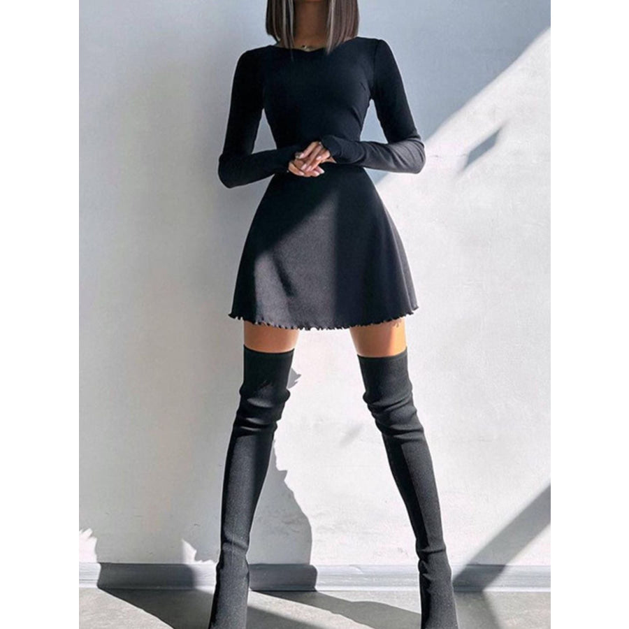 Round Neck Long Sleeve Mini Dress Apparel and Accessories