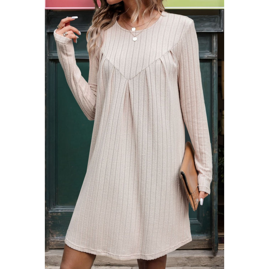 Round Neck Long Sleeve Mini Dress Apparel and Accessories