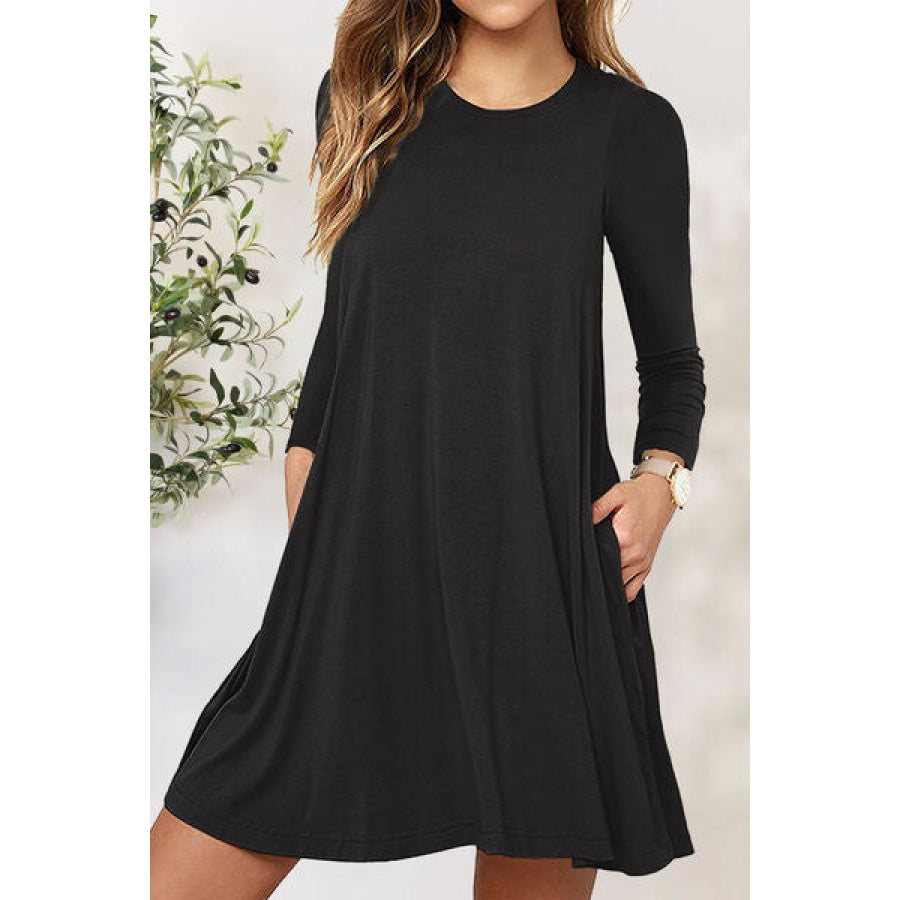 Round Neck Long Sleeve Mini Dress Apparel and Accessories