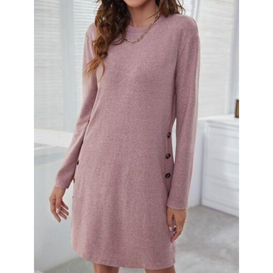 Round Neck Long Sleeve Mini Dress Apparel and Accessories