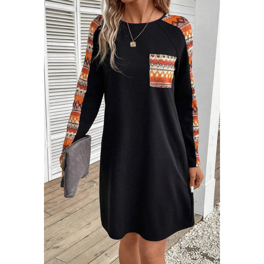 Round Neck Long Sleeve Mini Dress Apparel and Accessories