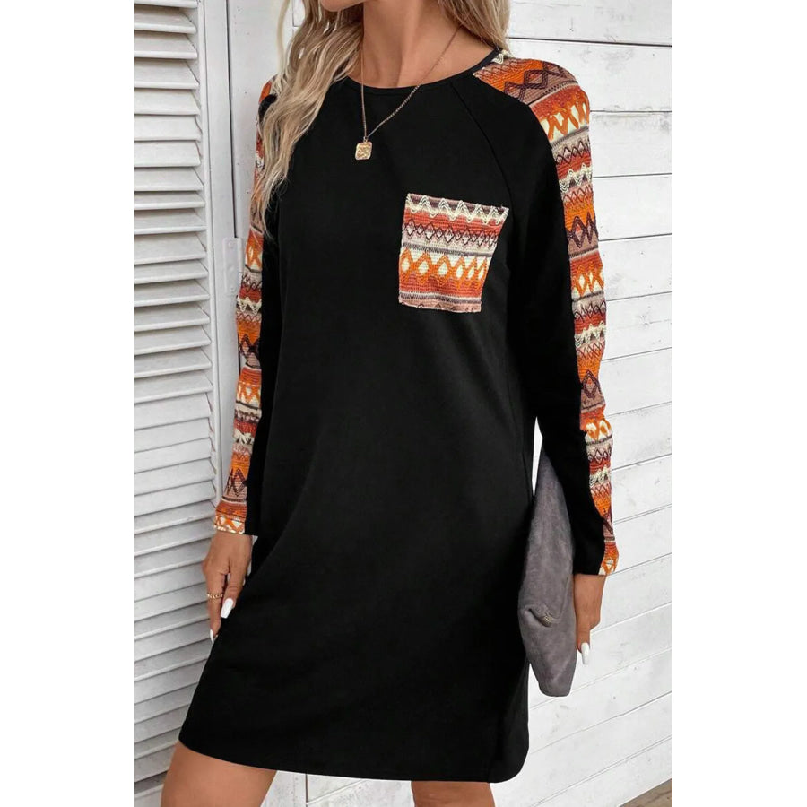 Round Neck Long Sleeve Mini Dress Black / S Apparel and Accessories