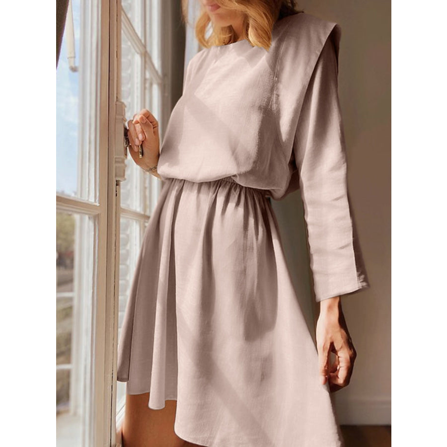 Round Neck Long Sleeve Mini Dress Dust Storm / S Apparel and Accessories