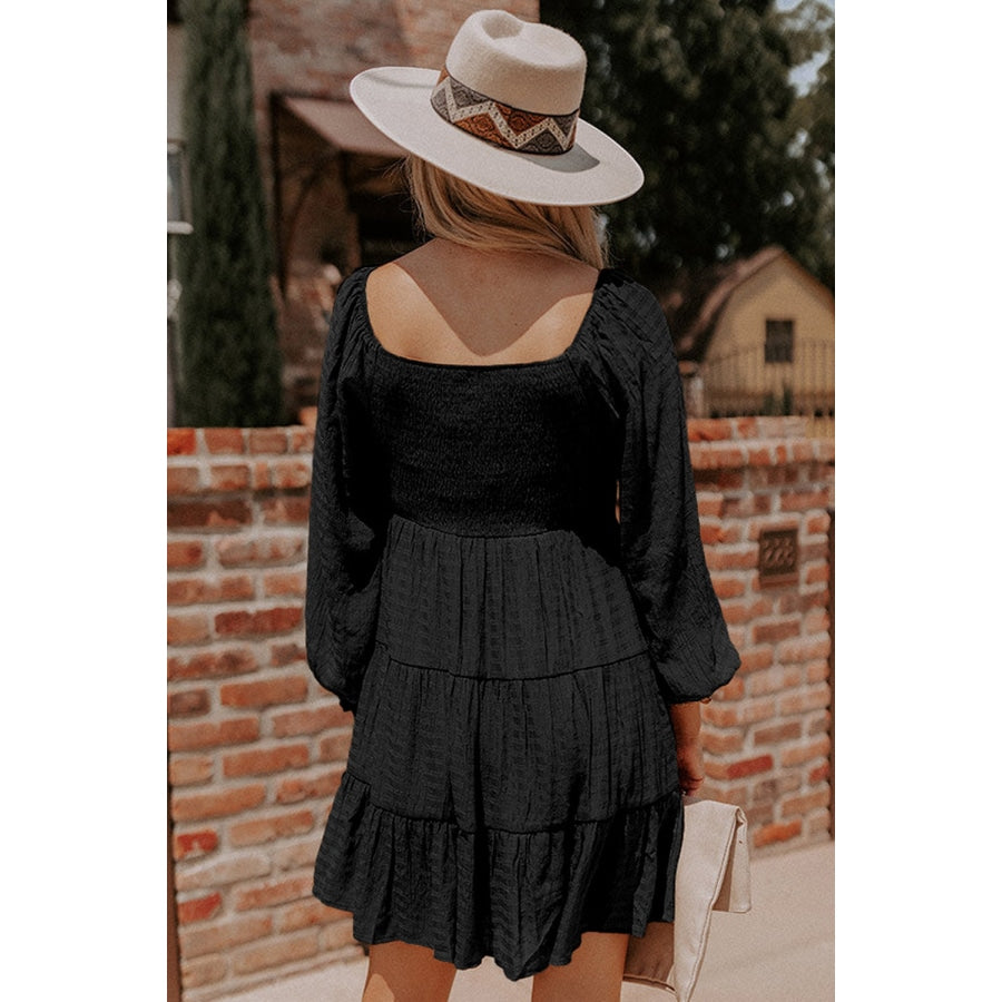 Round Neck Long Sleeve Mini Dress Black / S