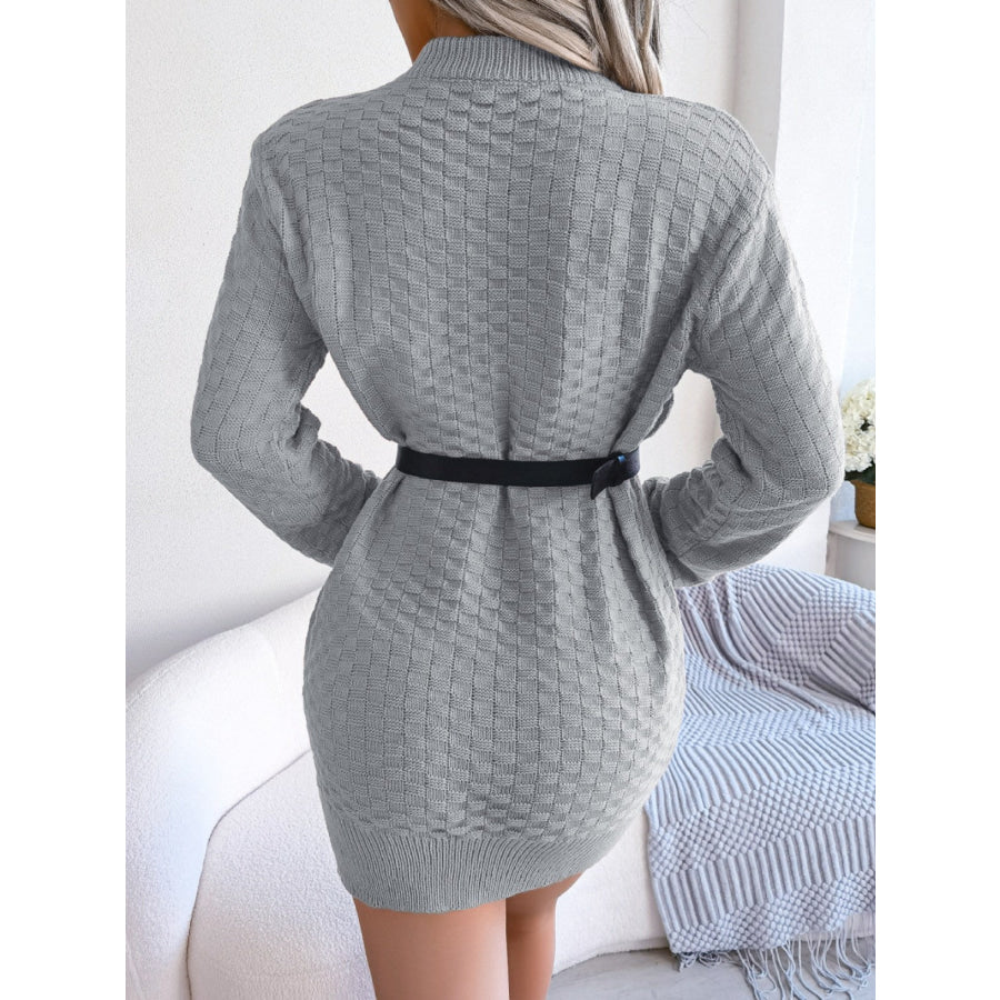 Round Neck Long Sleeve Mini Sweater Dress Apparel and Accessories