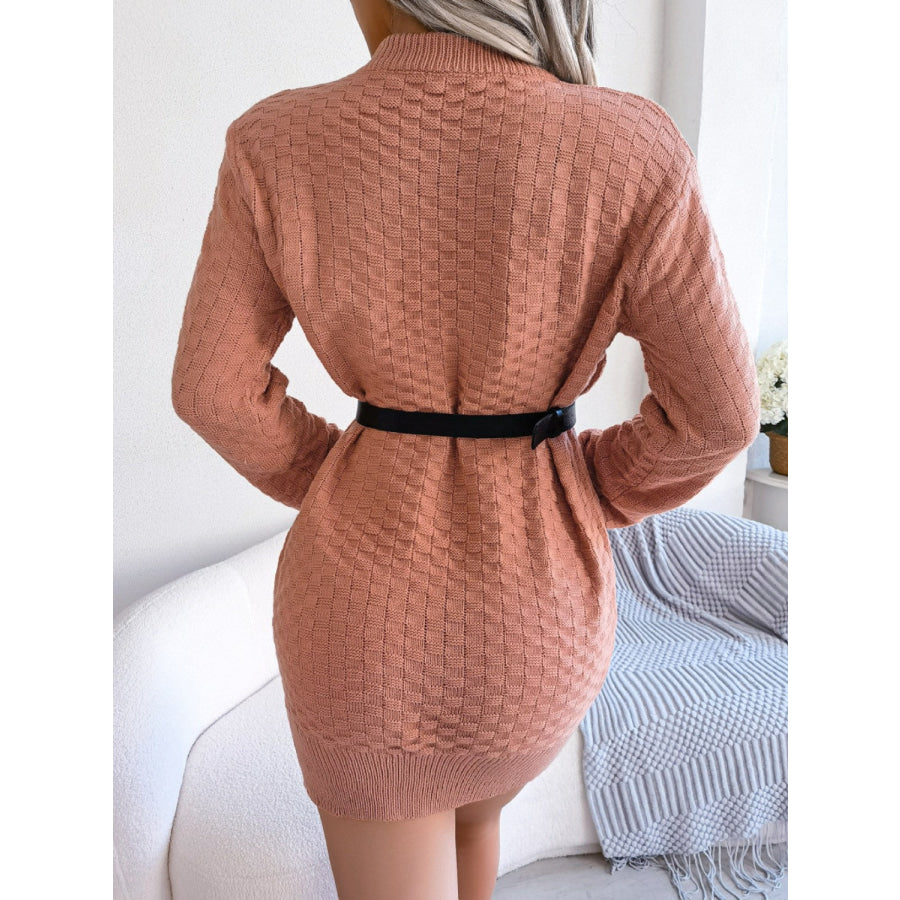 Round Neck Long Sleeve Mini Sweater Dress Apparel and Accessories