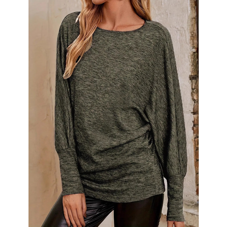 Round Neck Long Sleeve Relaxed Fit T-Shirt Apparel and Accessories