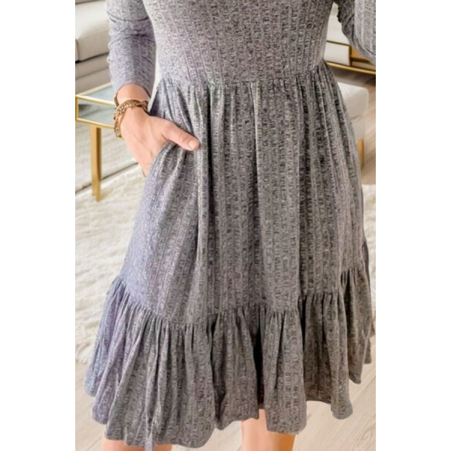 Round Neck Long Sleeve Ruffle Hem Dress Apparel and Accessories