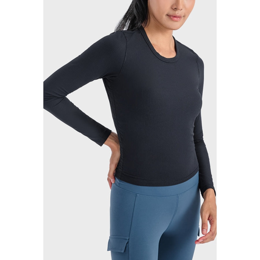 Round Neck Long Sleeve Sports Top Black / 4