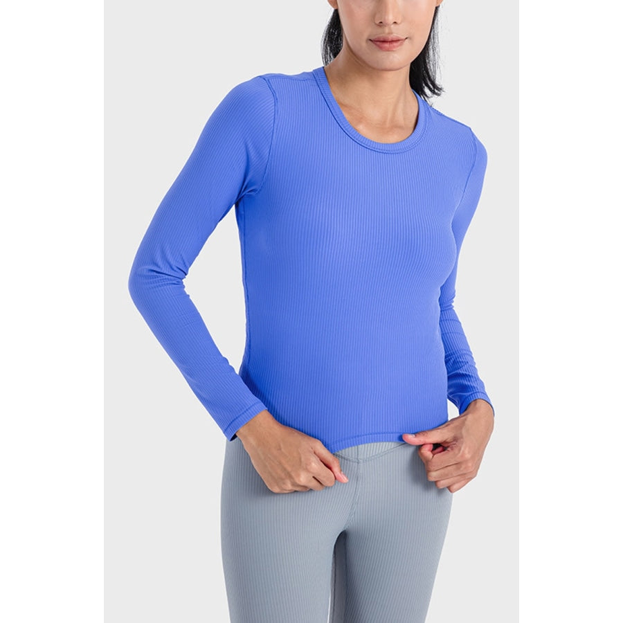 Round Neck Long Sleeve Sports Top Cobalt Blue / 4