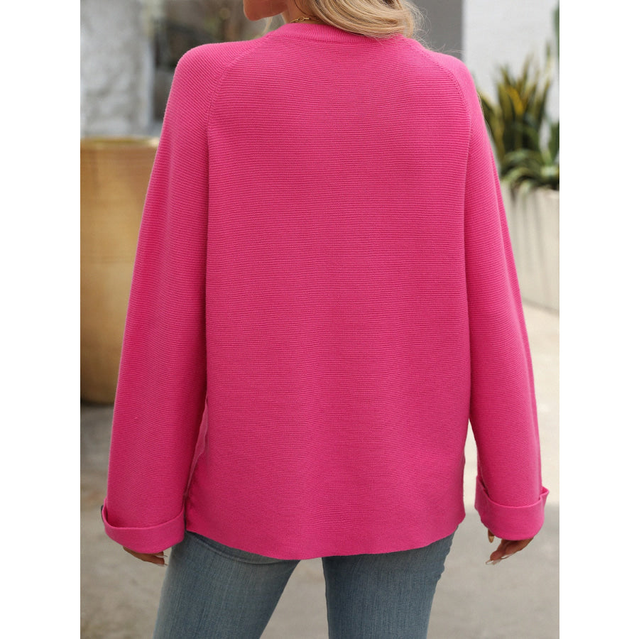 Round Neck Long Sleeve Sweater Deep Rose / S Apparel and Accessories