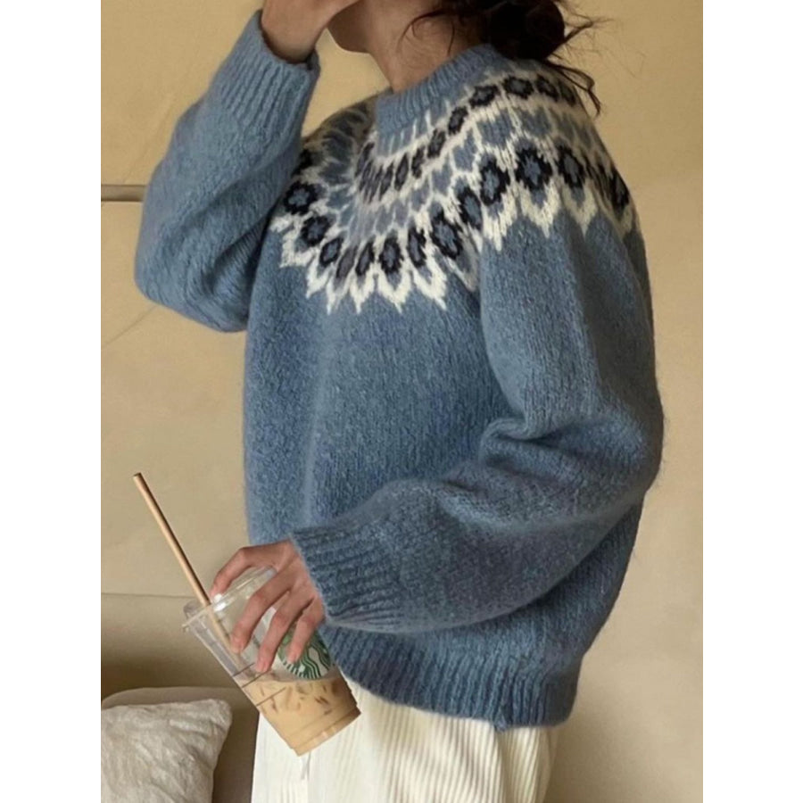 Round Neck Long Sleeve Sweater Apparel and Accessories