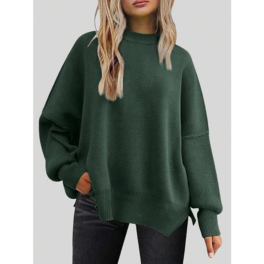 Round Neck Long Sleeve Sweater Black Forest / S Apparel and Accessories