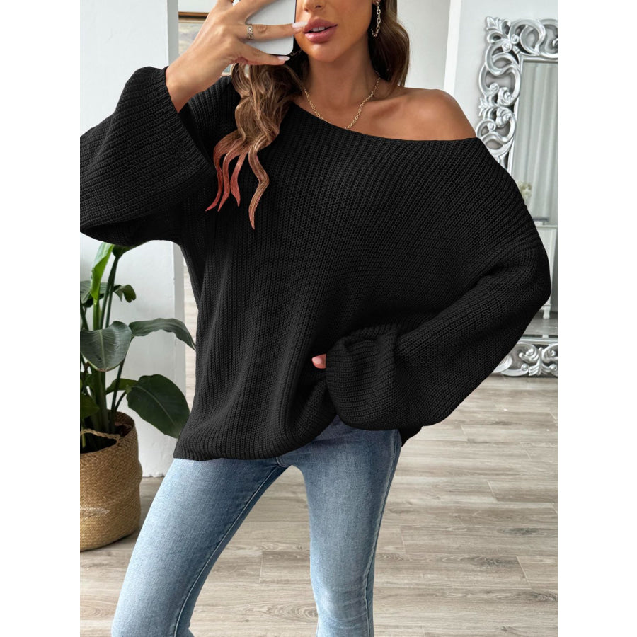 Round Neck Long Sleeve Sweater Black / S Apparel and Accessories