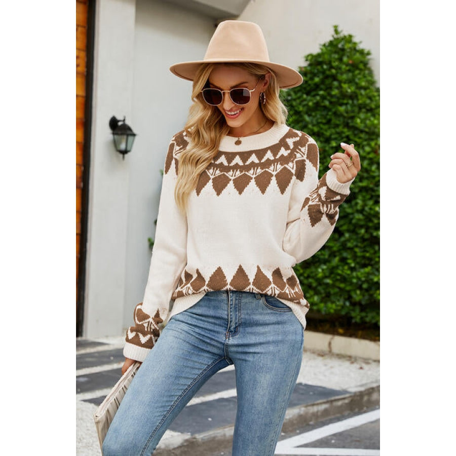 Round Neck Long Sleeve Sweater Camel / S