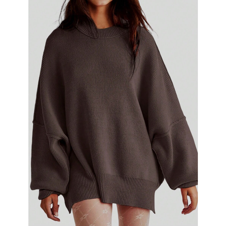 Round Neck Long Sleeve Sweater Chocolate / S Apparel and Accessories