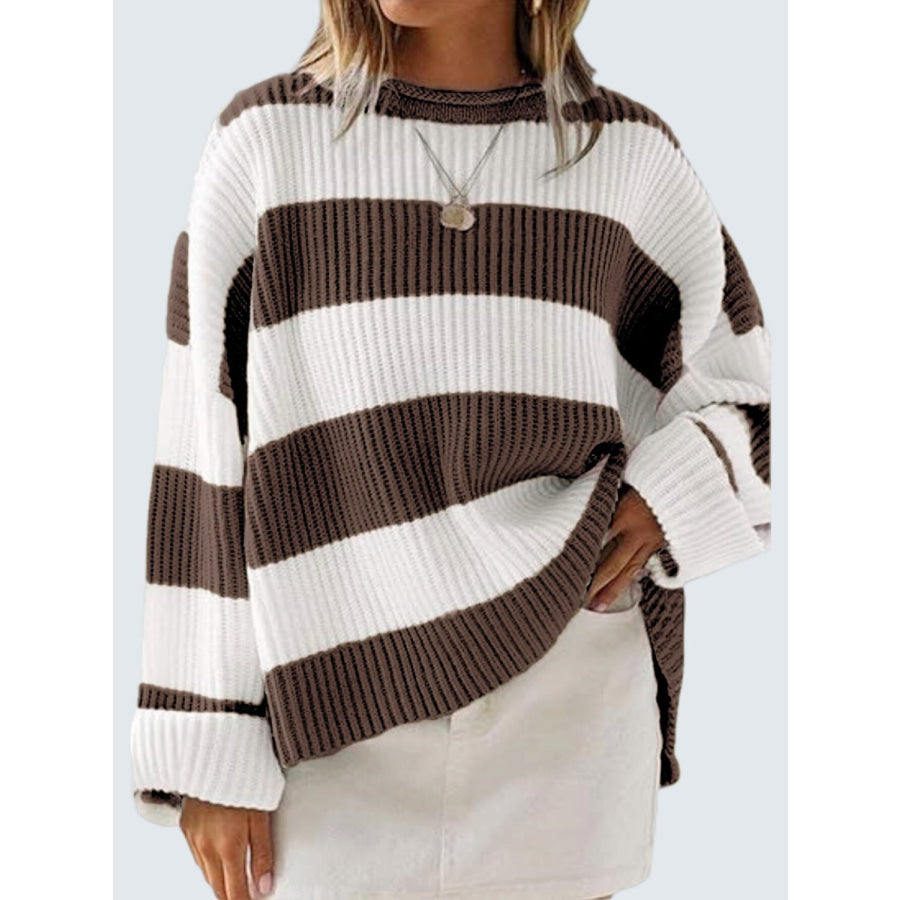 Round Neck Long Sleeve Sweater Chocolate / S Apparel and Accessories