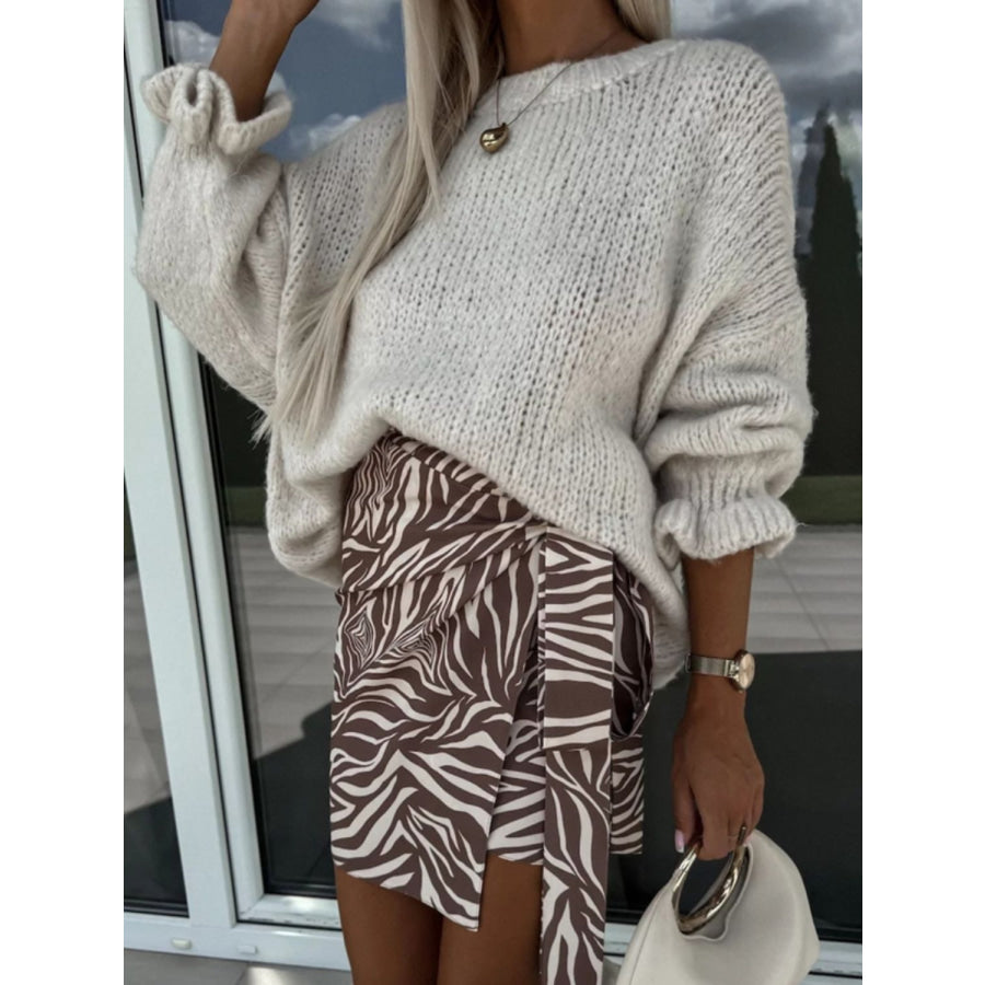 Round Neck Long Sleeve Sweater Cream / S Apparel and Accessories