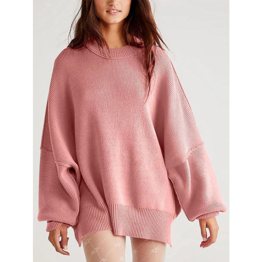 Round Neck Long Sleeve Sweater Dusty Pink / S Apparel and Accessories