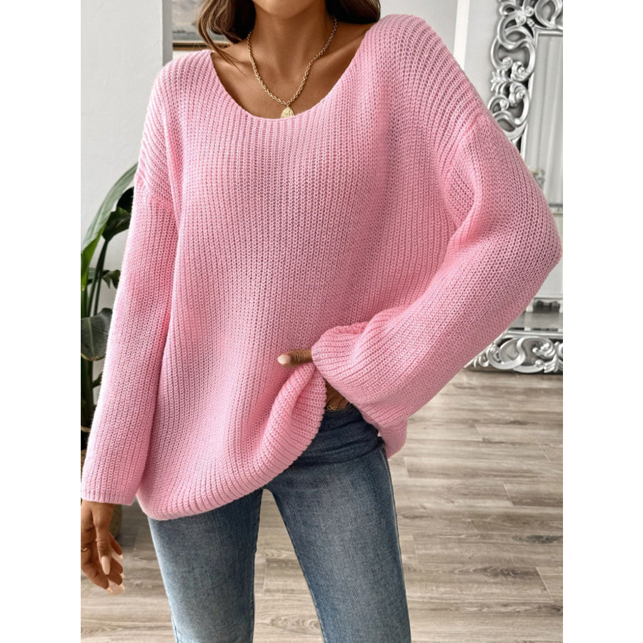 Round Neck Long Sleeve Sweater Dusty Pink / S Apparel and Accessories