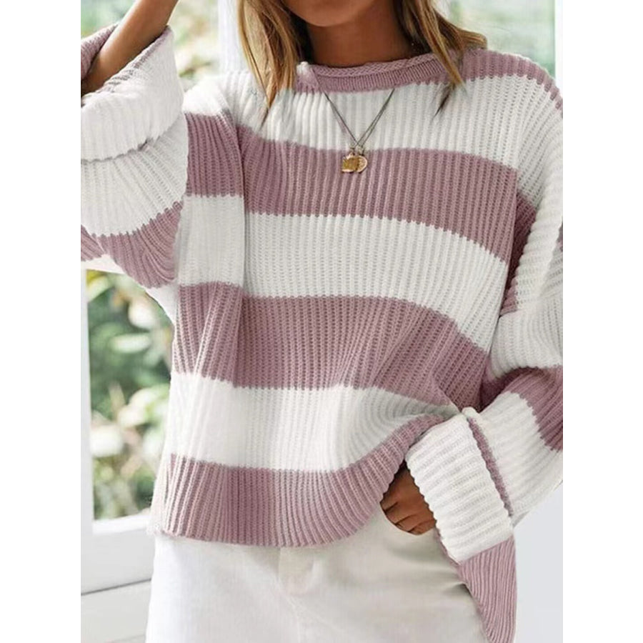 Round Neck Long Sleeve Sweater Dusty Pink / S Apparel and Accessories