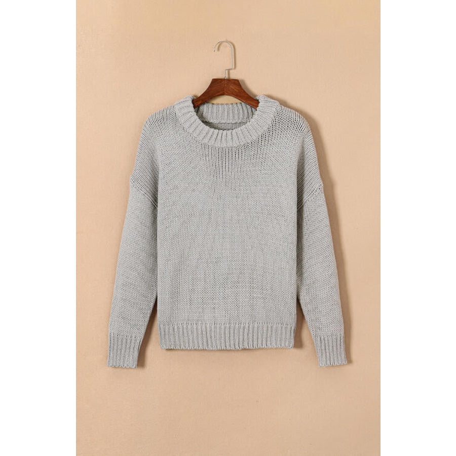 Round Neck Long Sleeve Sweater Heather Gray / M Clothing