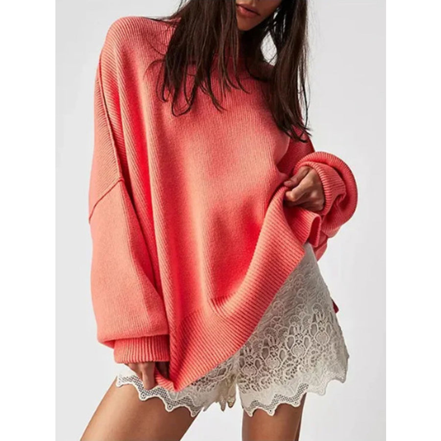 Round Neck Long Sleeve Sweater Orange-Red / S Apparel and Accessories