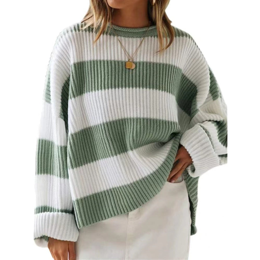 Round Neck Long Sleeve Sweater Sage / S Apparel and Accessories