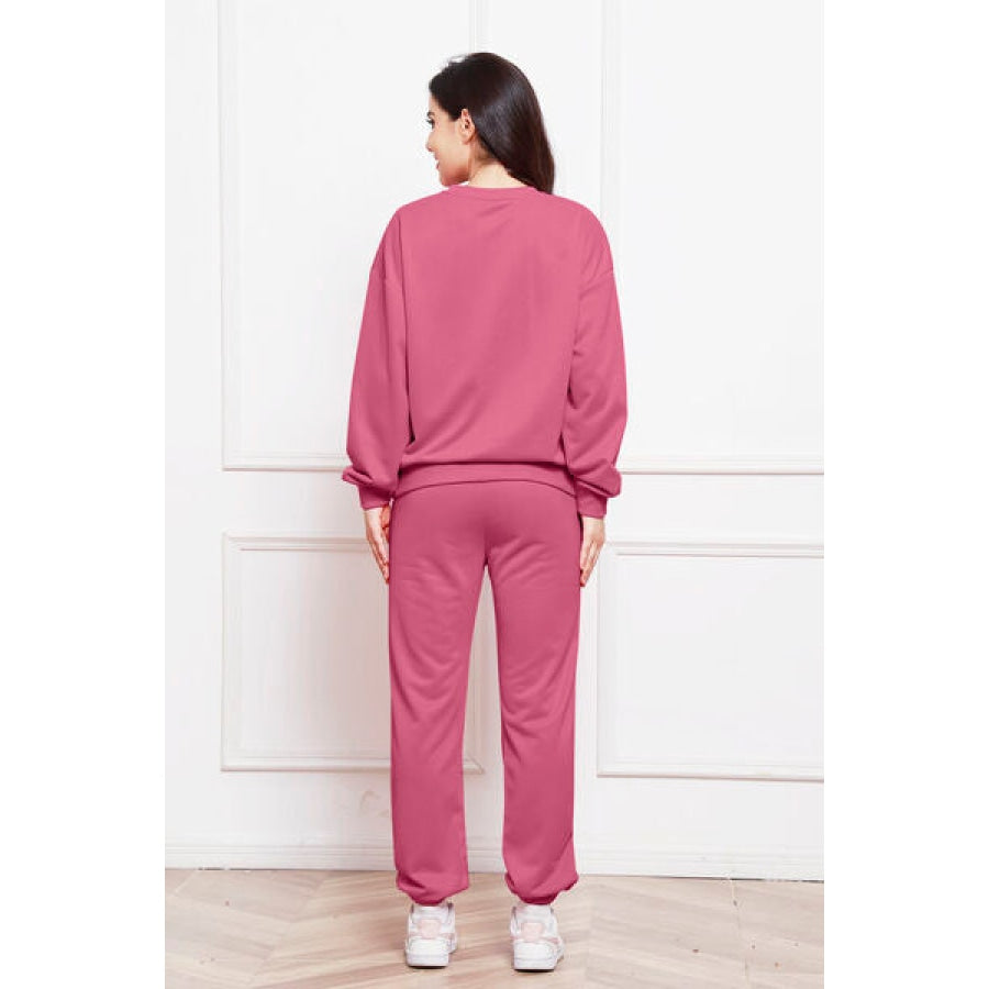 Round Neck Long Sleeve Sweatshirt and Pants Set Clothing