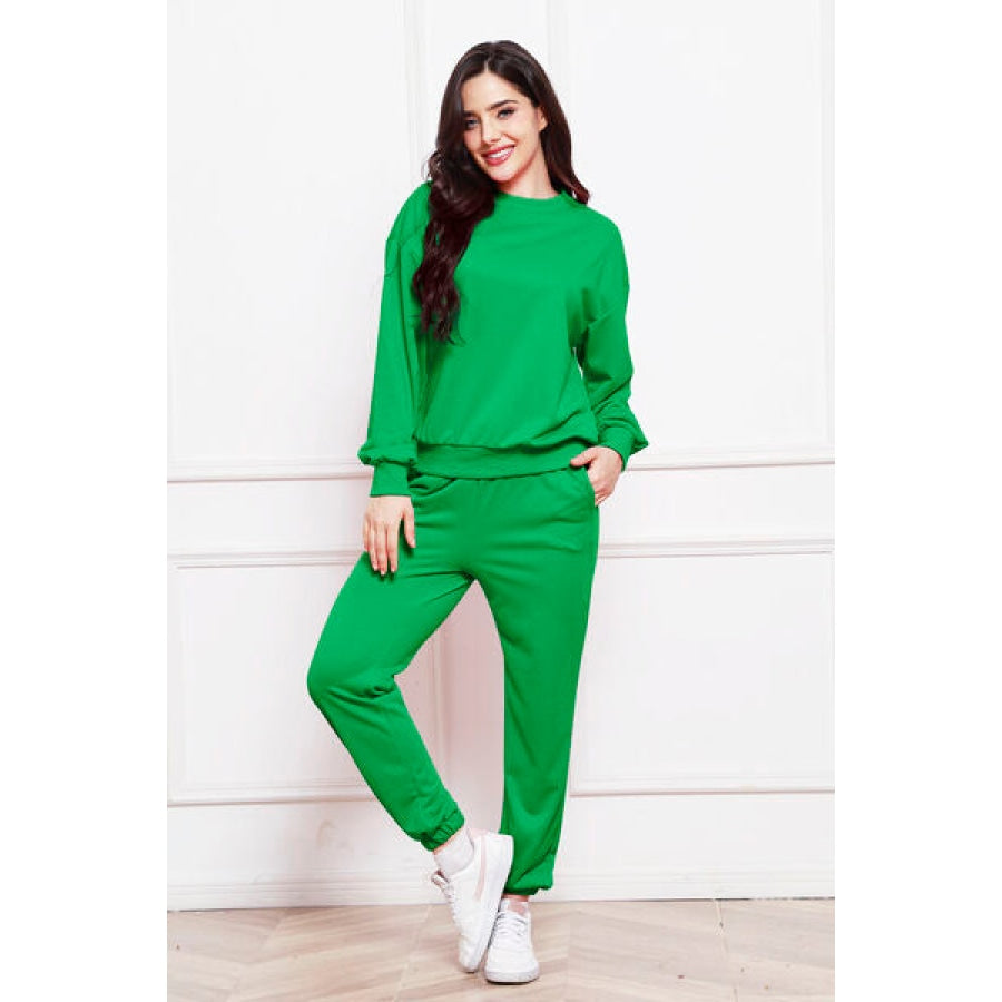 Round Neck Long Sleeve Sweatshirt and Pants Set Clothing