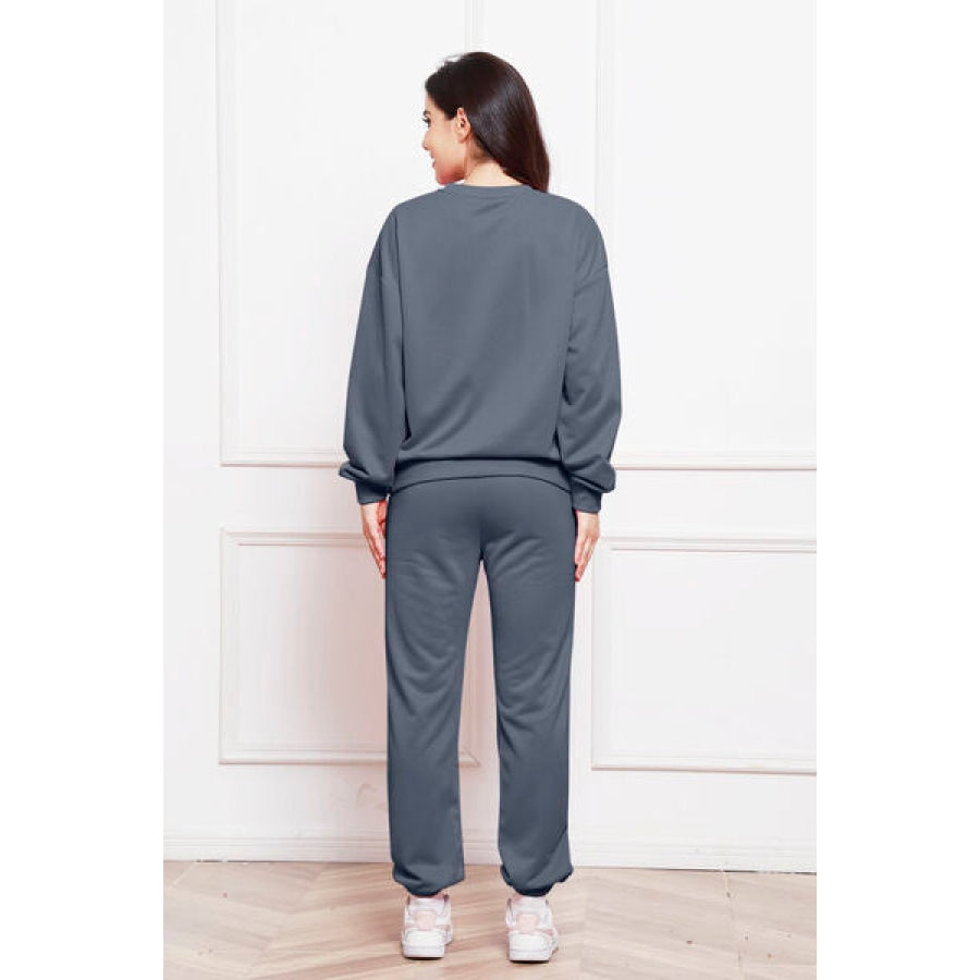 Round Neck Long Sleeve Sweatshirt and Pants Set Clothing