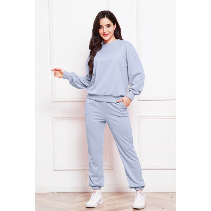 Round Neck Long Sleeve Sweatshirt and Pants Set Clothing