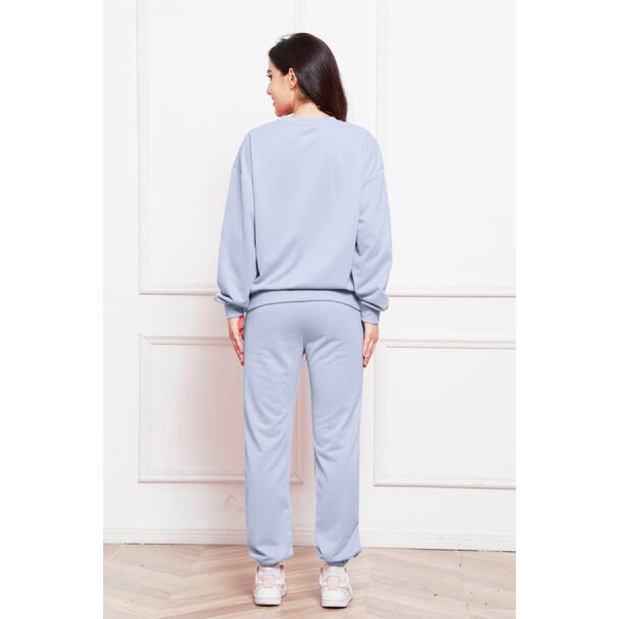 Round Neck Long Sleeve Sweatshirt and Pants Set Clothing