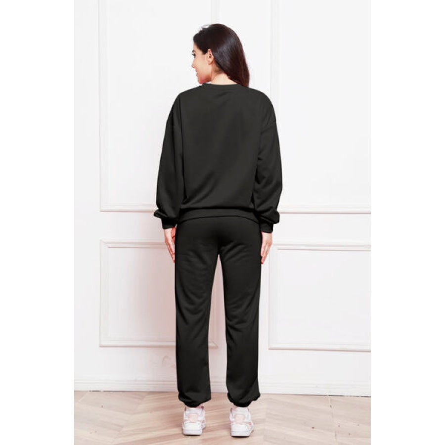 Round Neck Long Sleeve Sweatshirt and Pants Set Clothing