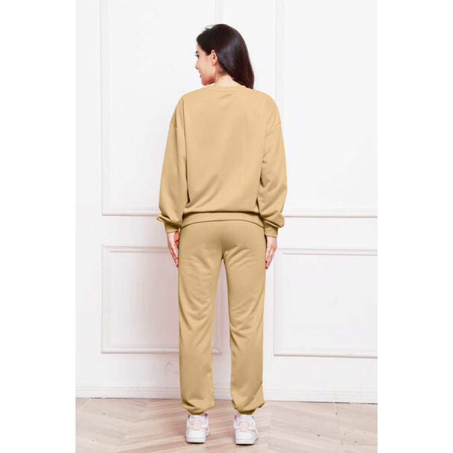 Round Neck Long Sleeve Sweatshirt and Pants Set Clothing