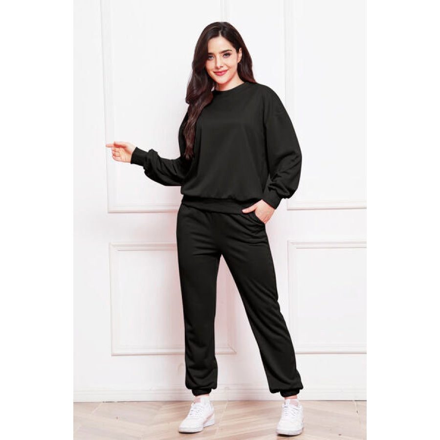 Round Neck Long Sleeve Sweatshirt and Pants Set Clothing