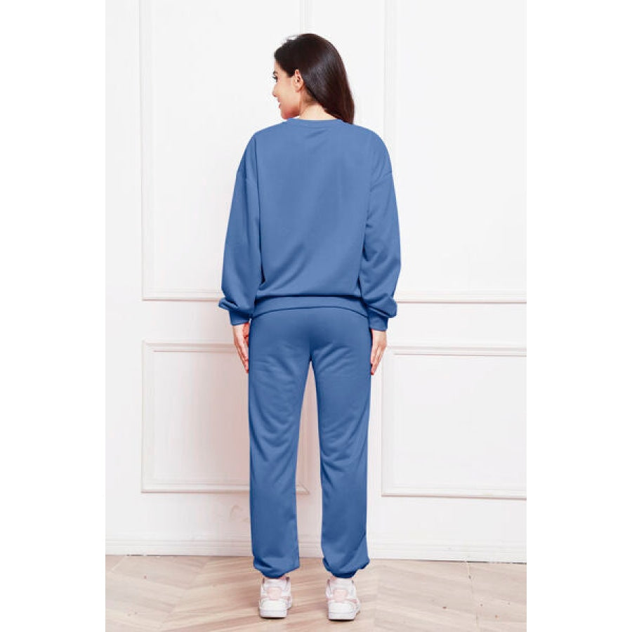 Round Neck Long Sleeve Sweatshirt and Pants Set Clothing