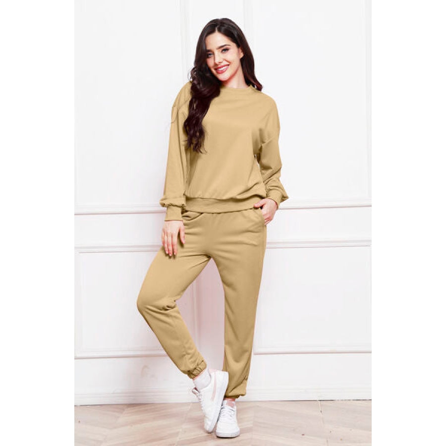 Round Neck Long Sleeve Sweatshirt and Pants Set Clothing