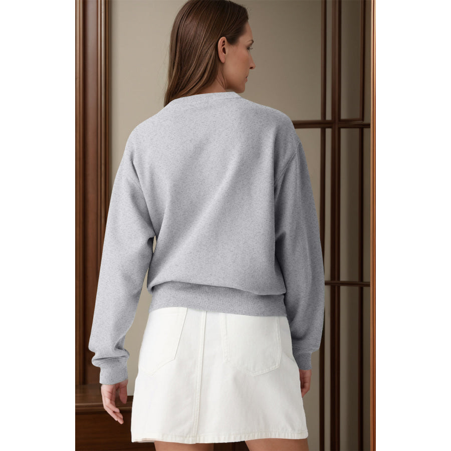 Round Neck Long Sleeve Sweatshirt Light Gray / S Apparel and Accessories