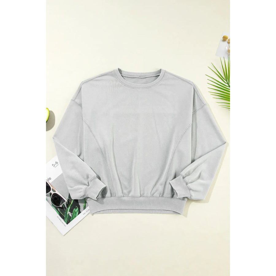 Round Neck Long Sleeve Sweatshirt Gray / S Apparel and Accessories