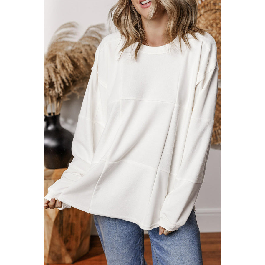 Round Neck Long Sleeve Sweatshirt White / S Apparel and Accessories