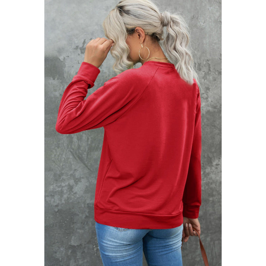 Round Neck Long Sleeve Sweatshirt Deep Red / S Apparel and Accessories