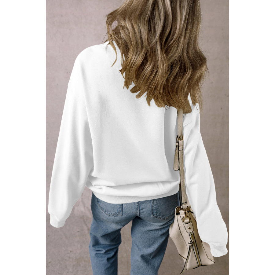 Round Neck Long Sleeve Sweatshirt White / S Apparel and Accessories