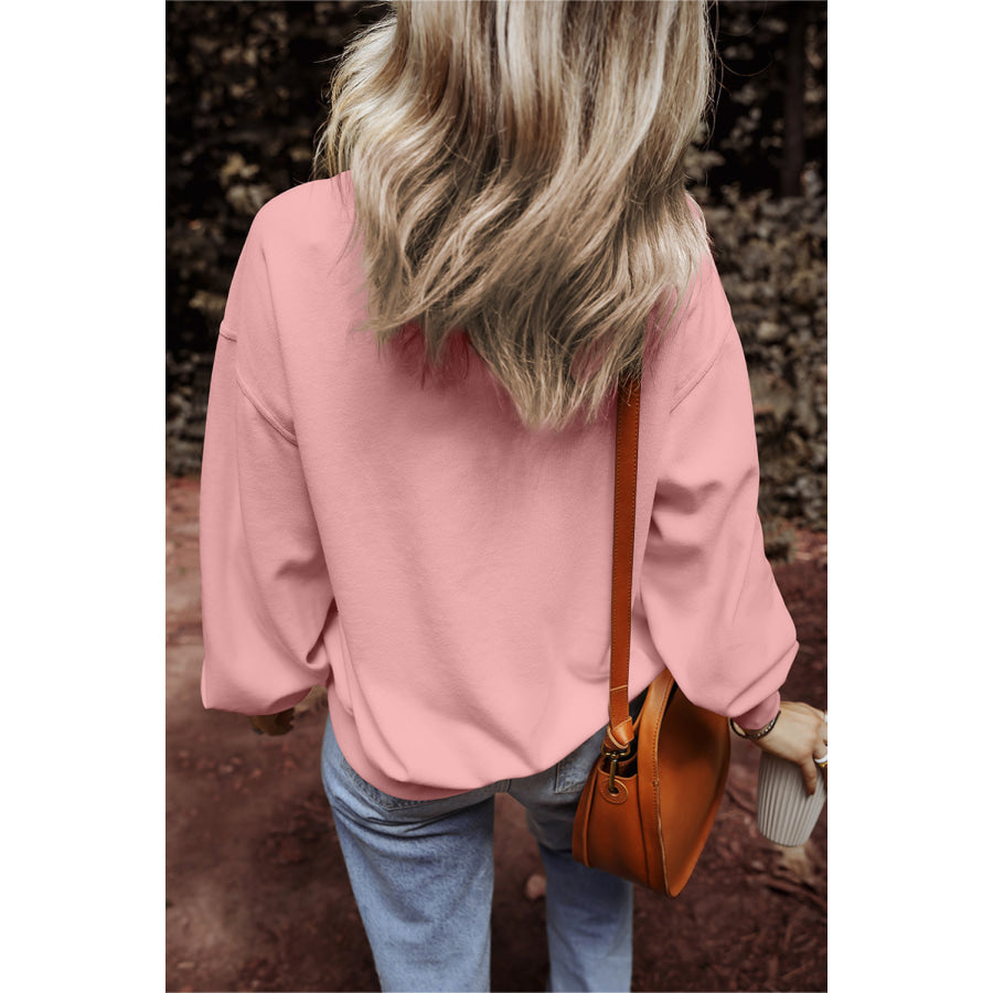 Round Neck Long Sleeve Sweatshirt Blush Pink / S Apparel and Accessories