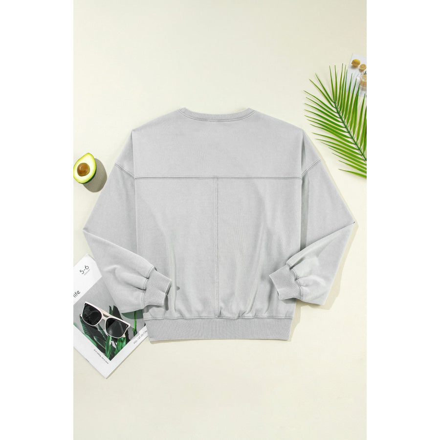 Round Neck Long Sleeve Sweatshirt Gray / S Apparel and Accessories