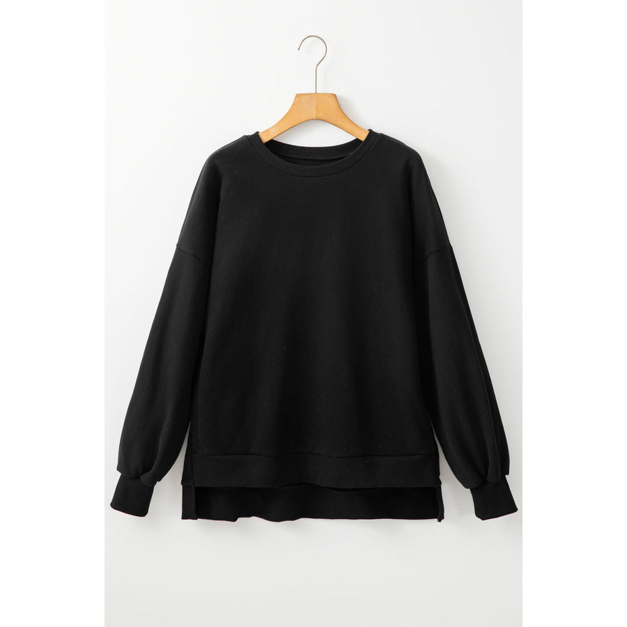 Round Neck Long Sleeve Sweatshirt Black / S Apparel and Accessories