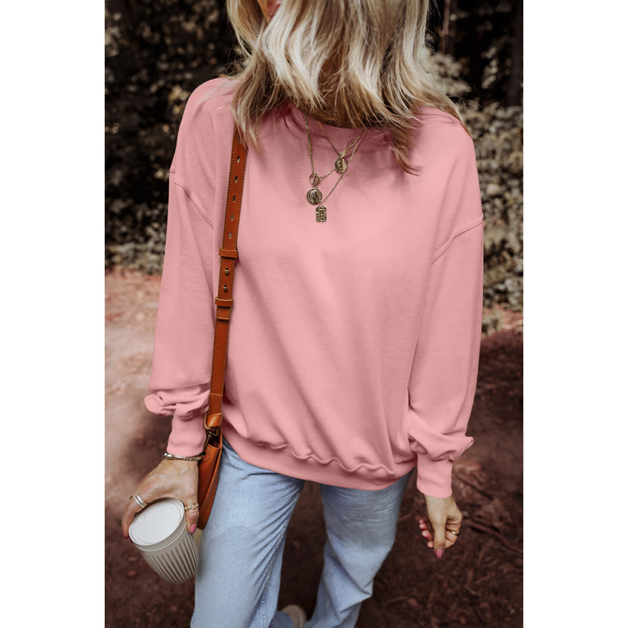 Round Neck Long Sleeve Sweatshirt Blush Pink / S Apparel and Accessories