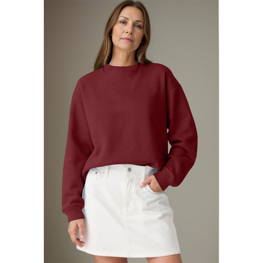 Round Neck Long Sleeve Sweatshirt Burgundy / S Apparel and Accessories