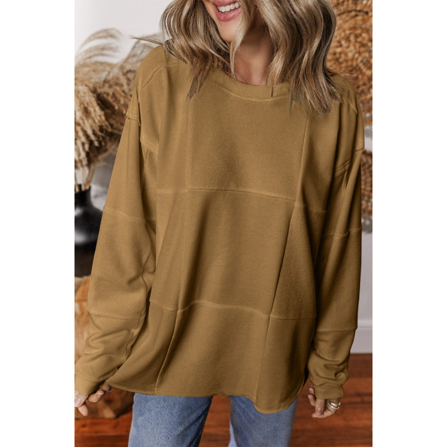 Round Neck Long Sleeve Sweatshirt Camel / S Apparel and Accessories