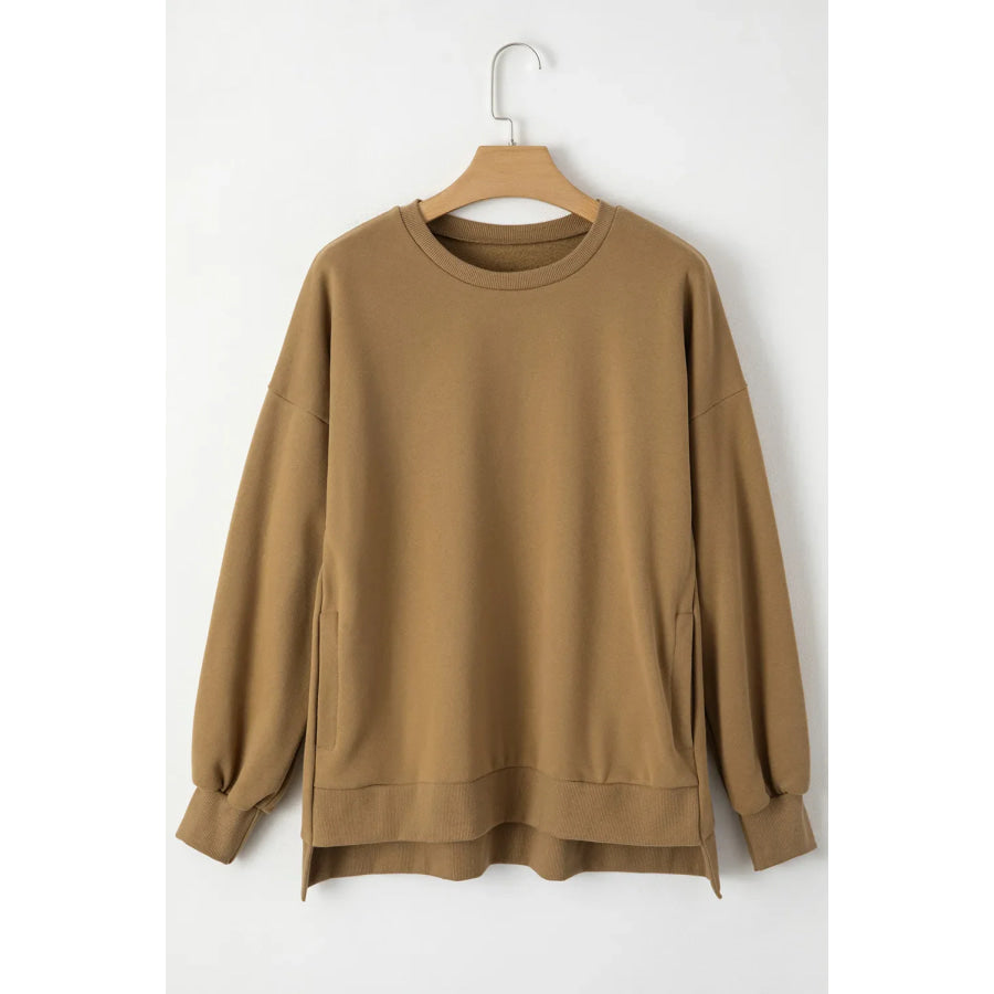 Round Neck Long Sleeve Sweatshirt Camel / S Apparel and Accessories